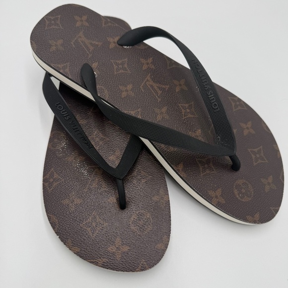 Louis Vuitton Monogram Canvas Flip Flops / Sandals – Brown & Black (Size 9) - Picture 1 of 5